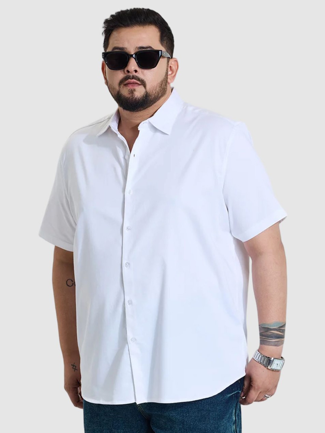 

Snitch Men Plus Size Classic Regular Fit Spread Collar Solid Cotton Casual Shirt, White