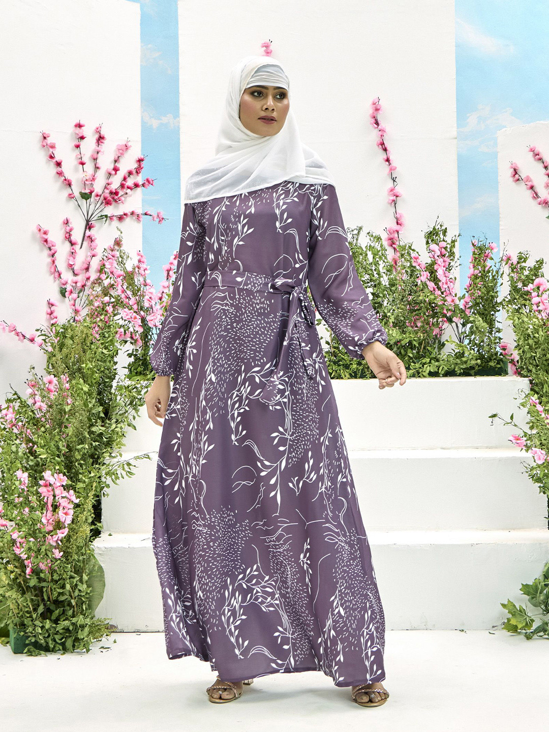 

SARINKU Women Floral Satin Maxi Dress, Purple