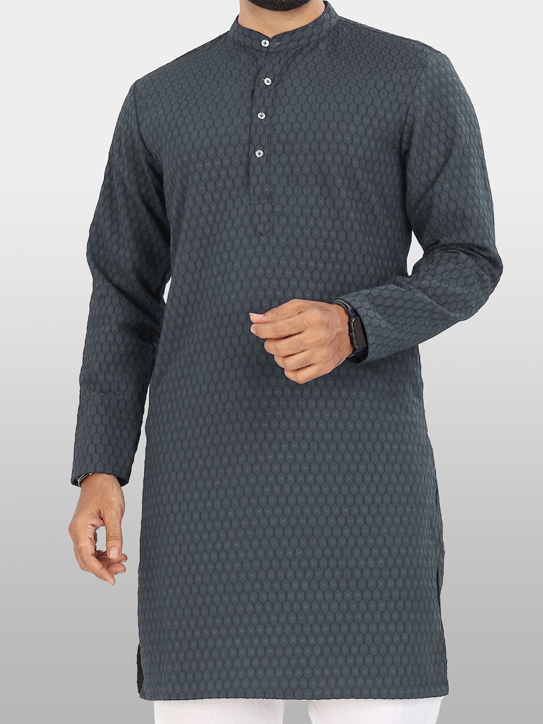 

VeBNoR Men Thread Work Dobby Kurta, Grey