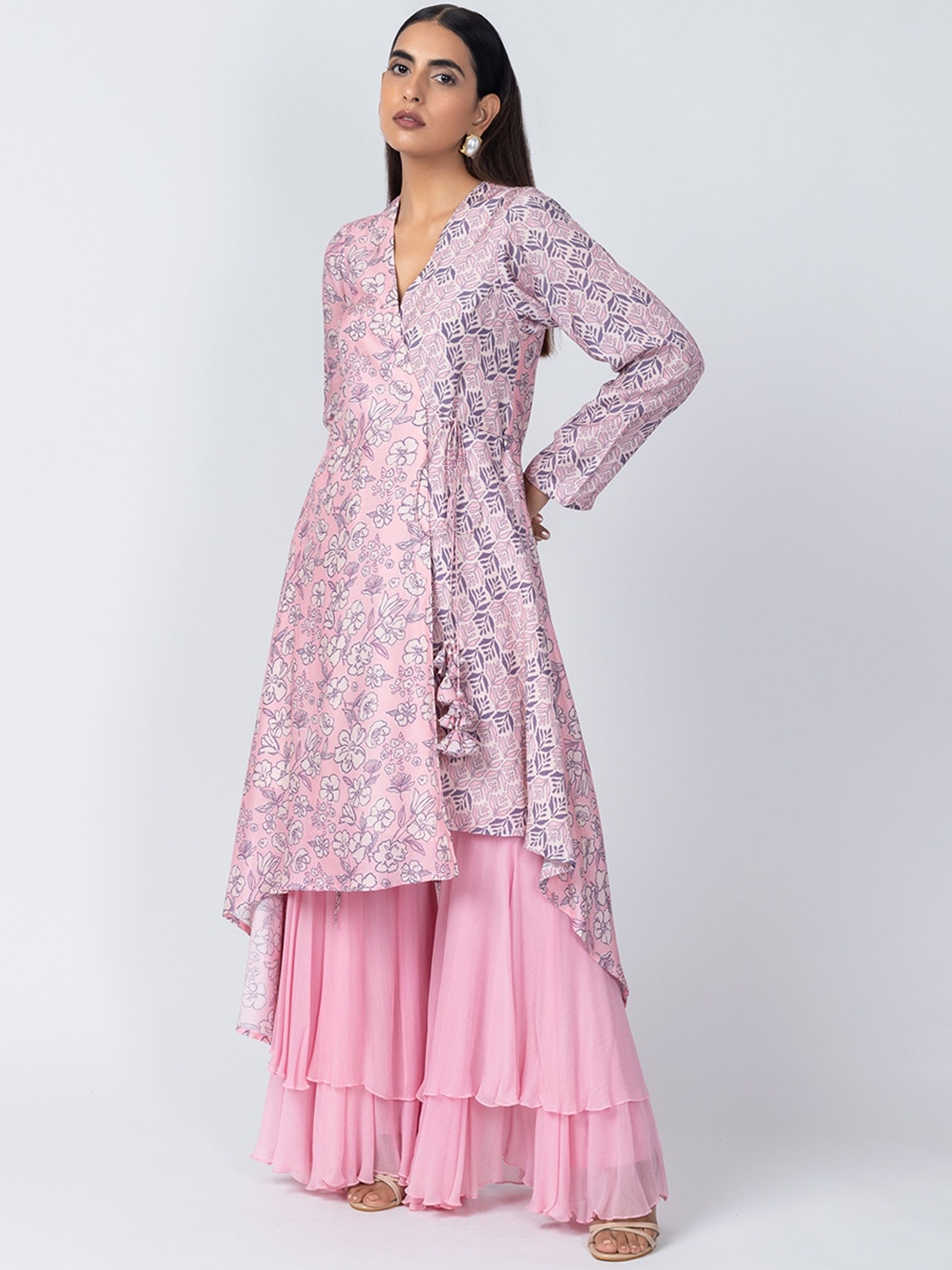 

Label Naariti Floral Printed Kurta With Sharara, Pink
