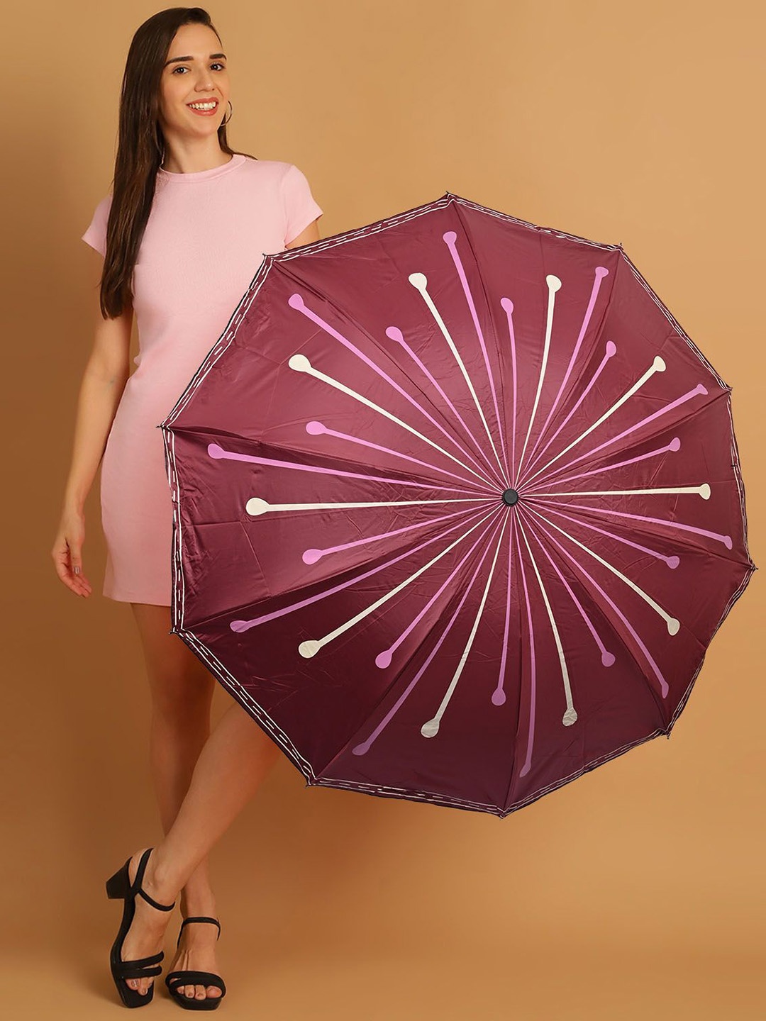 

LOOM LEGACY Manual 3 Fold Floral Umbrellas, Maroon