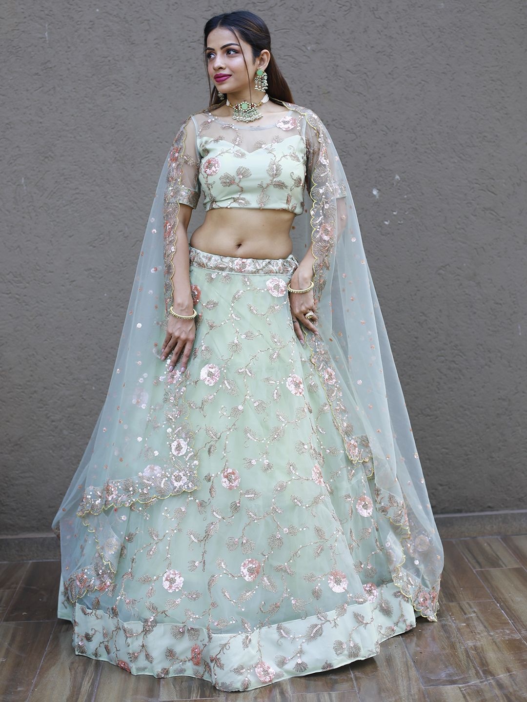 

FABPIXEL Embroidered Sequinned Semi-Stitched Lehenga & Unstitched Blouse With Dupatta, Blue