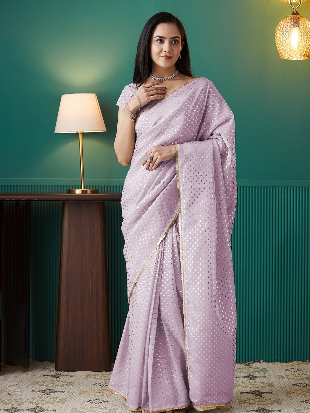 

RACHNA Sequinned Embroidered Organza Ready to Wear Saree, Pink