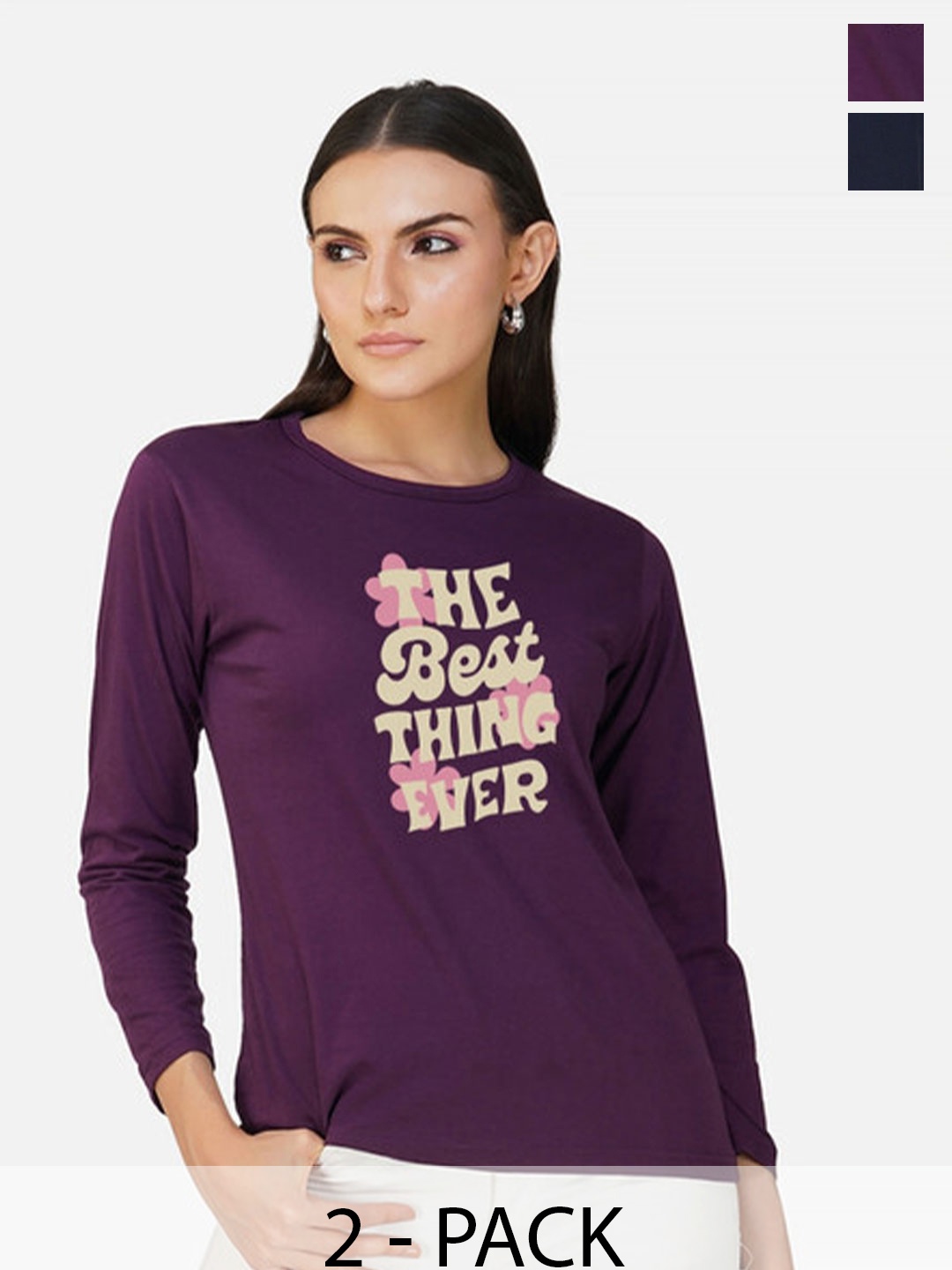 

Metronaut Women 2 Printed Bio Finish T-shirt, Purple