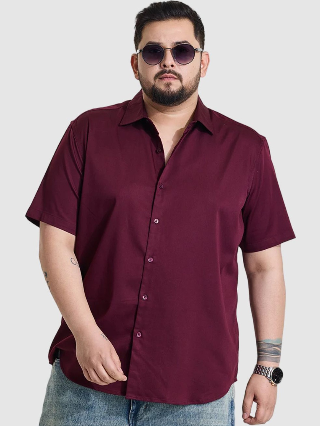 

Snitch Men Plus Size Classic Regular Fit Spread Collar Solid Cotton Casual Shirt, Maroon