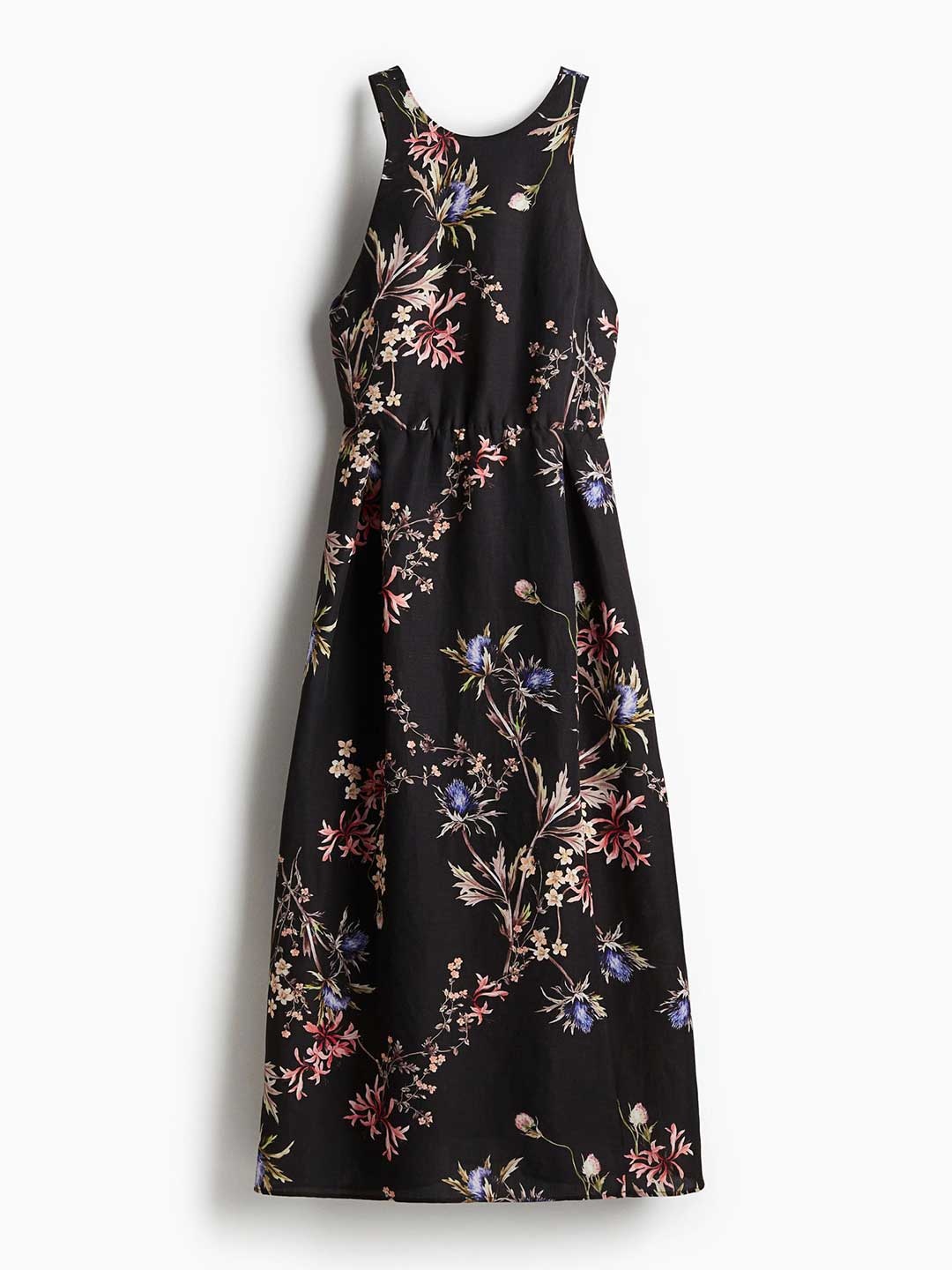 

H&M Linen-Blend Tie-Back Dress, Black