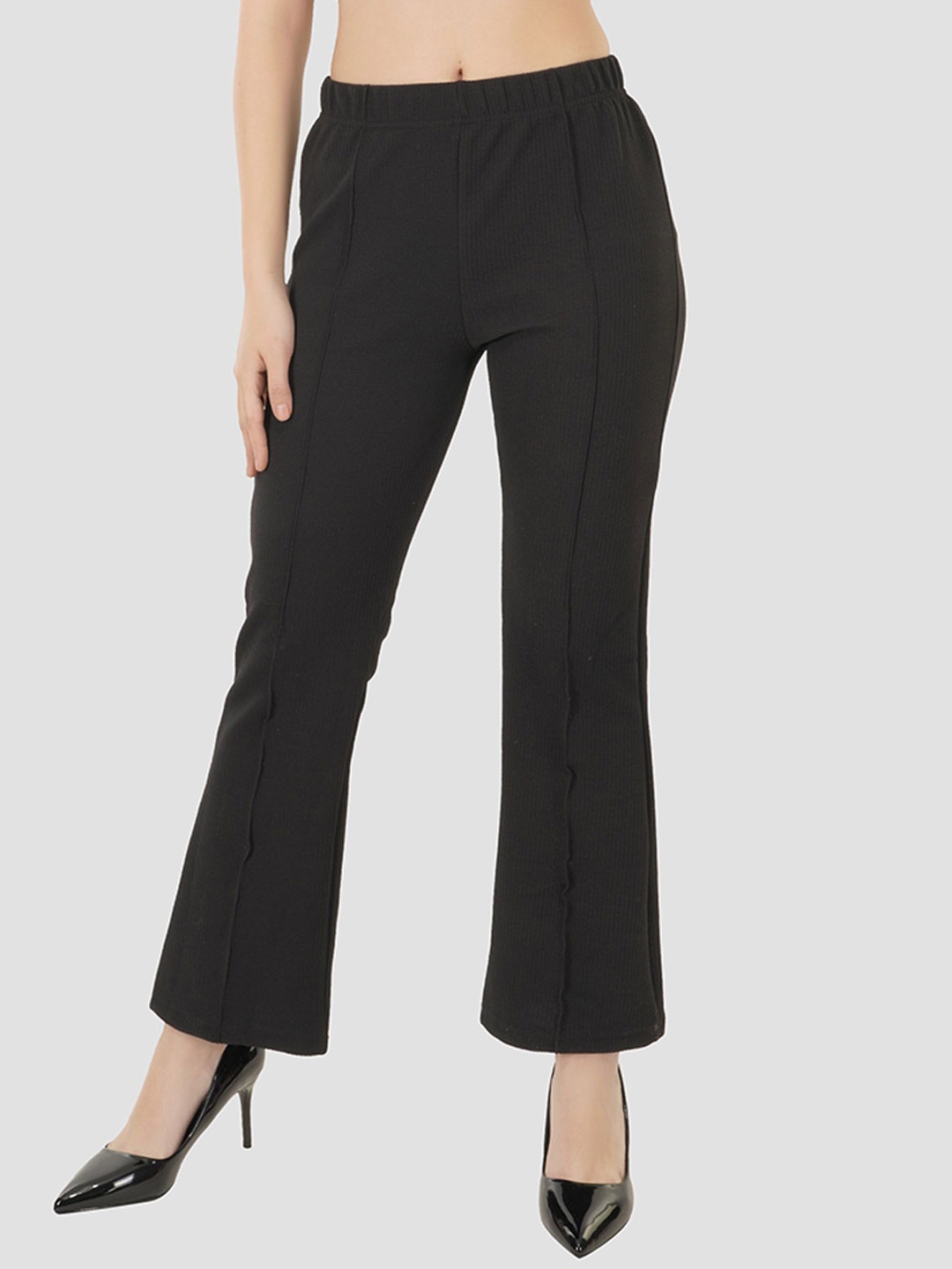 

MERCEL Women Solid Regular Fit Mid-Rise Trousers, Black