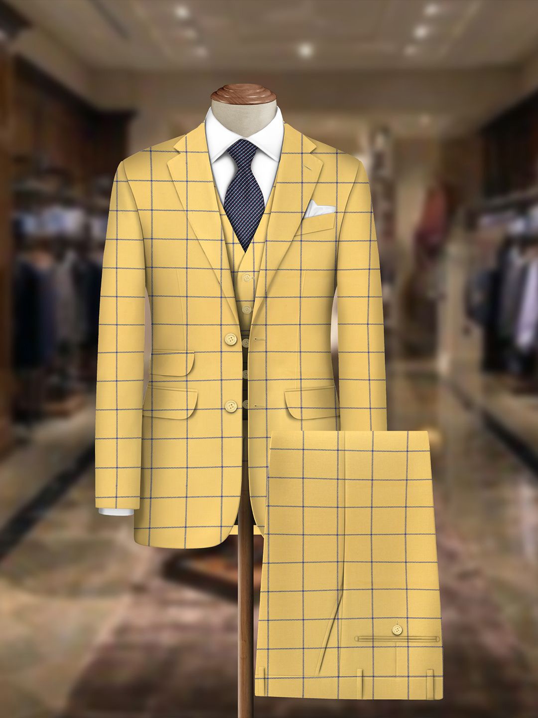 

Bigreams Men Unstitched Checked Suit Clothing Fabric, Yellow