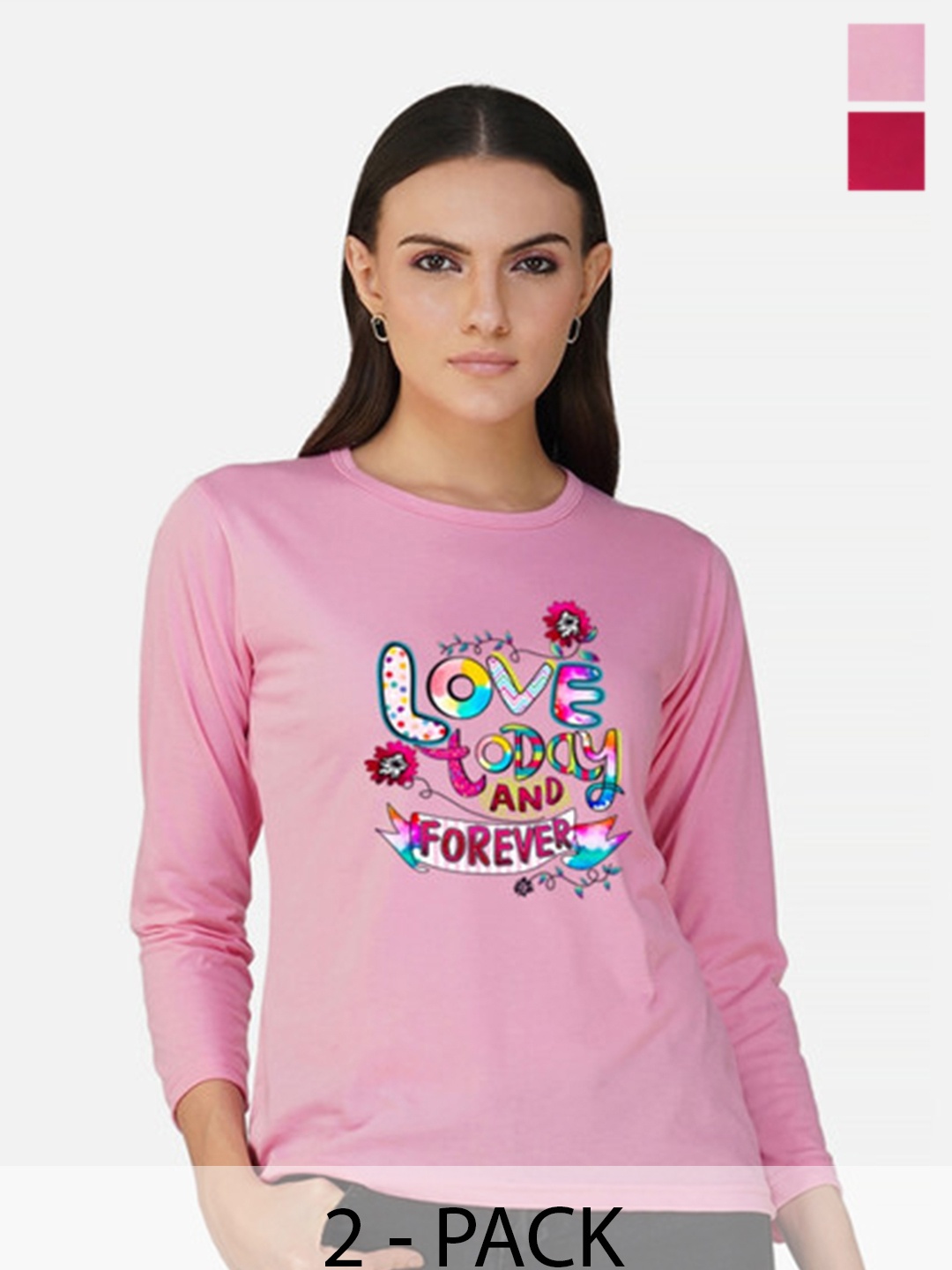 

Metronaut Women 2 Printed Bio Finish Applique T-shirt, Pink