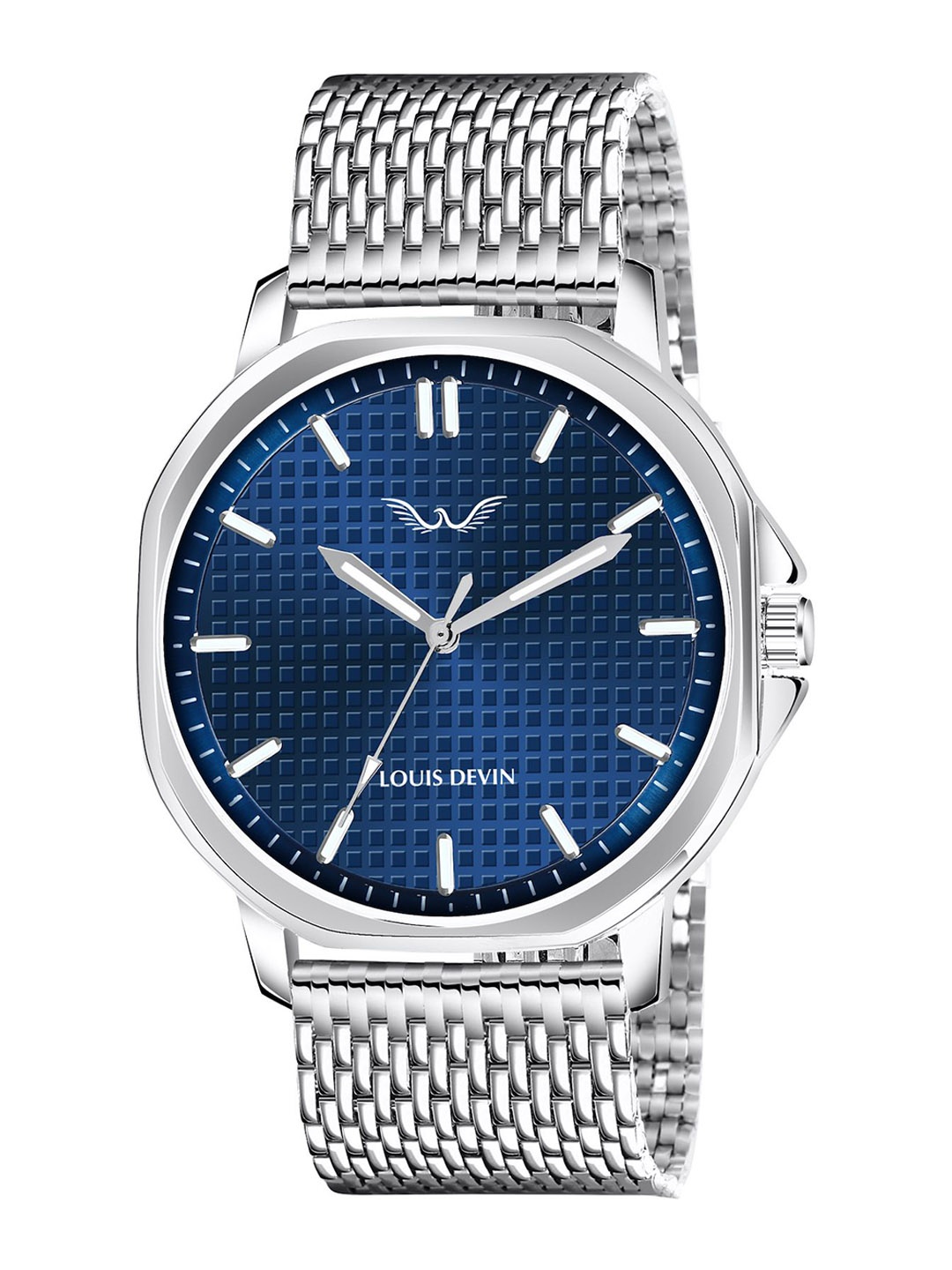 

LOUIS DEVIN Men Brass Dial & Stainless Steel Textured Straps Analogue Watch LD-G064-BLU-CH, Silver