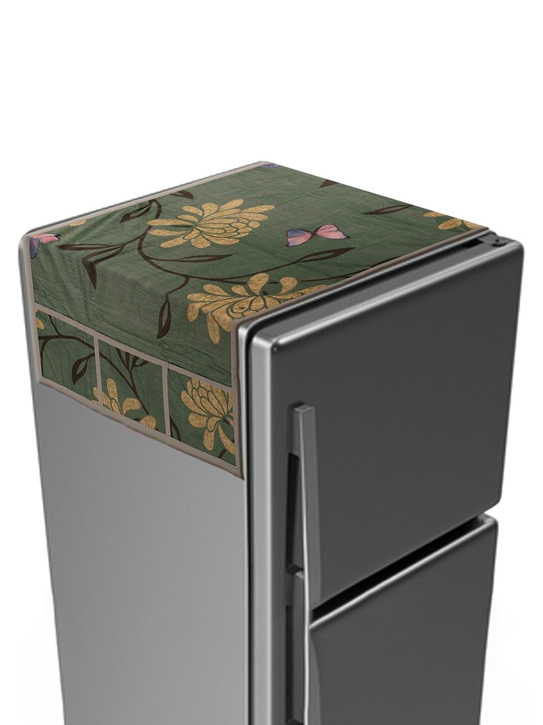 

Kuber Industries Green Floral Print PVC Fridge Top Cover With 6 Utility Side Pockets