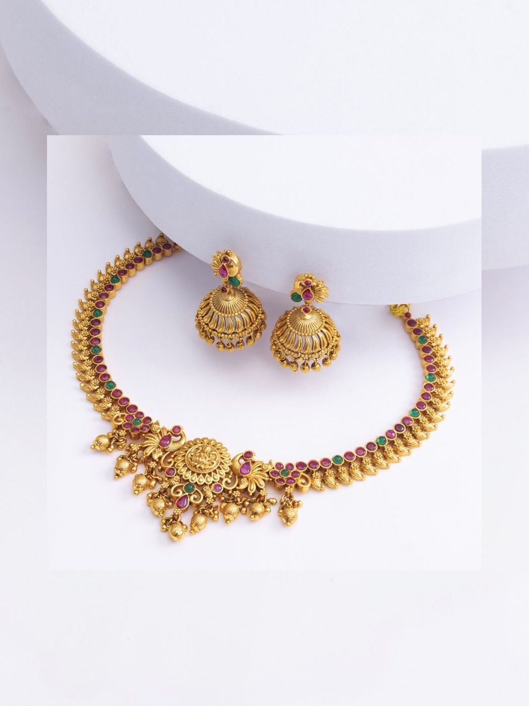

South Temple Jewellery Gold-Plated Artificial Stones Studded Necklace & Earrings