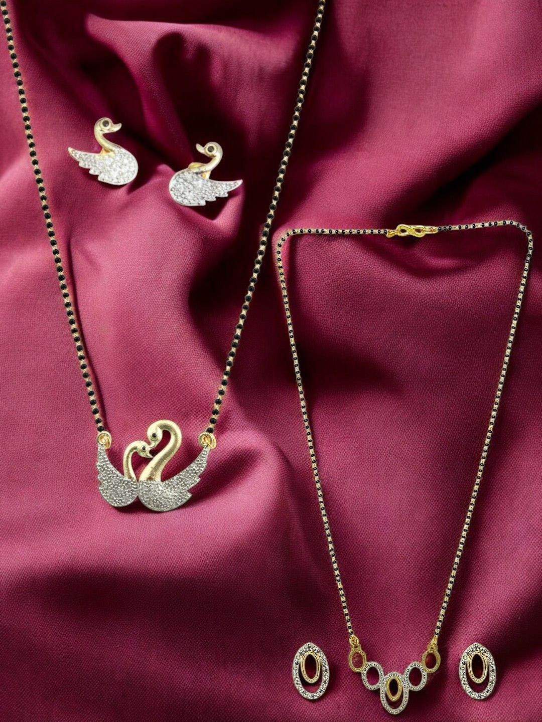 

FEMMIBELLA Gold-Plated Artificial Stones and Beads Mangalsutra With Earrings