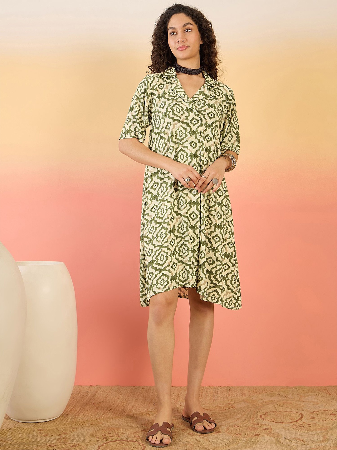 

InWeave Print Dress, Green
