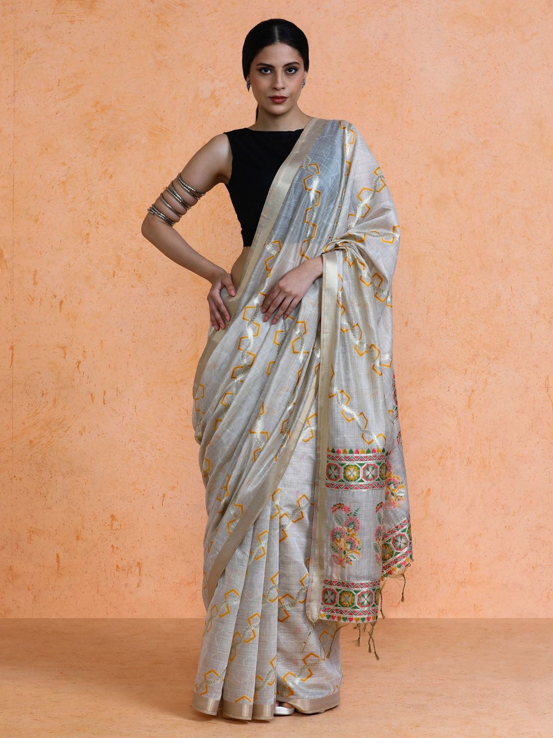 

SARHA Woven Design Muga Cotton Saree, Beige