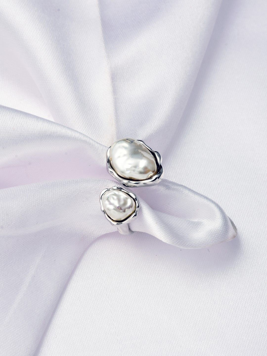 

Reenisaa Rhodium-Plated Pearls Studded Adjustable Finger Ring, Silver