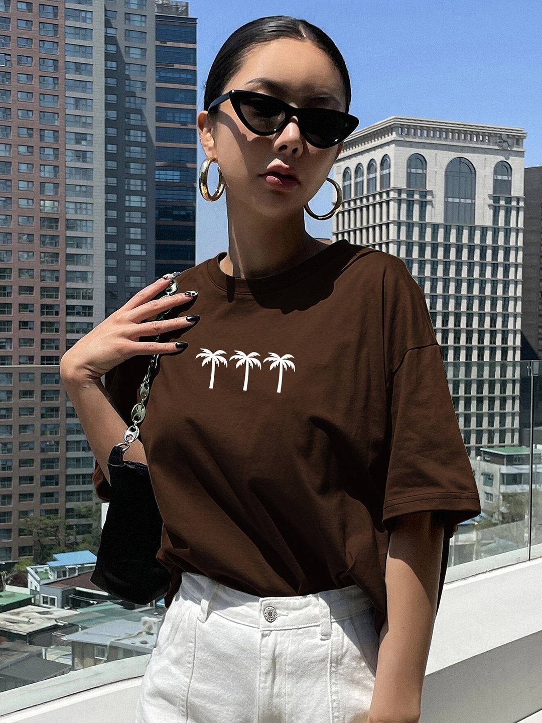 

TOGS & TERRE Women Graphic Printed Round Neck Cotton Oversized T-shirt, Brown
