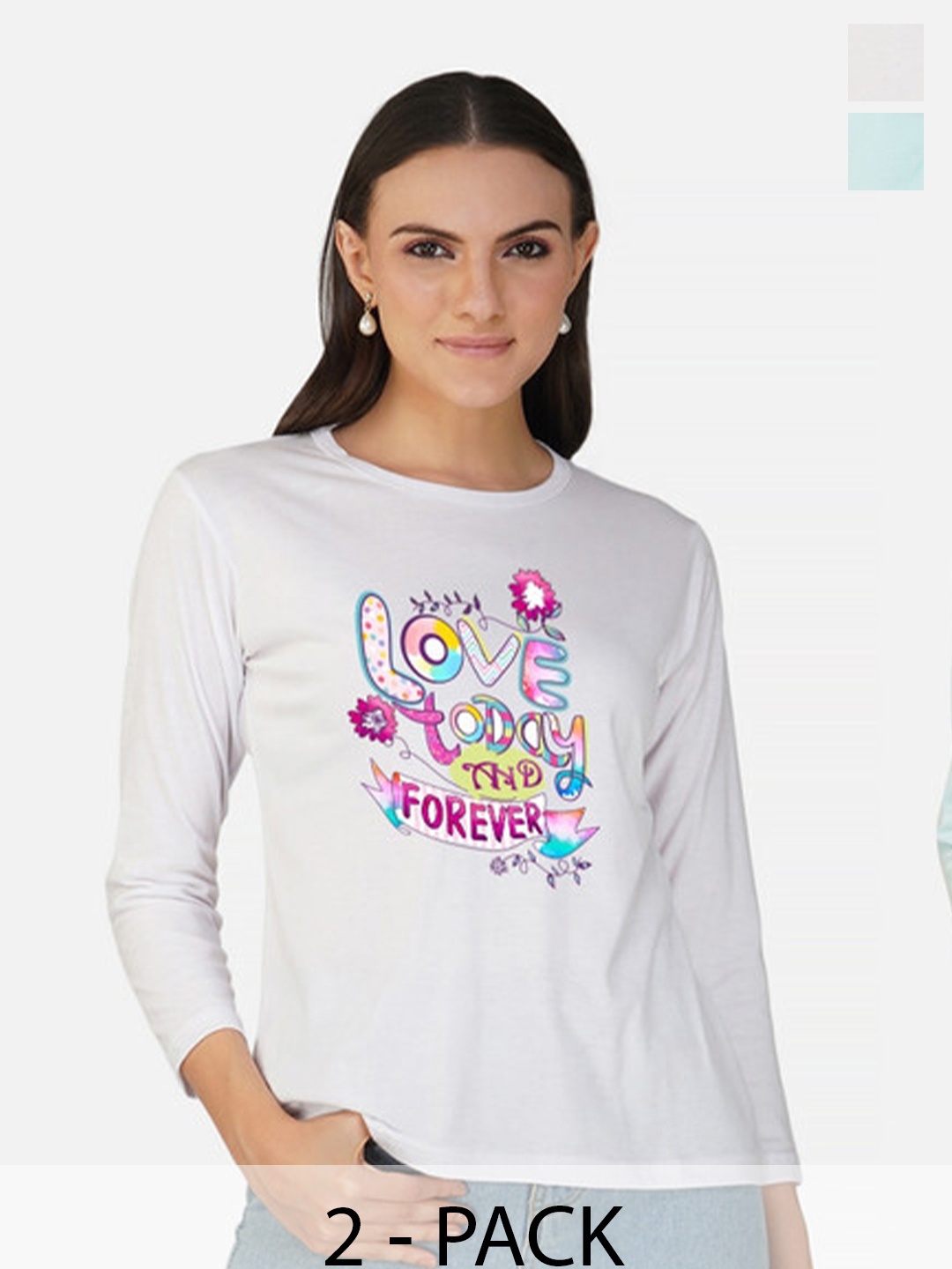

Metronaut Women 2 Printed Bio Finish Applique T-shirt, White