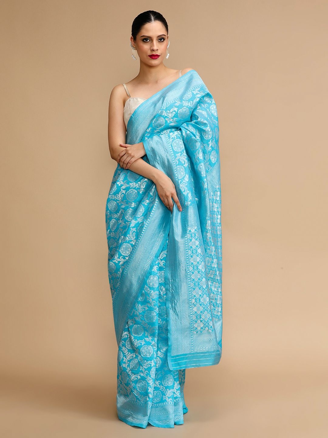 

House of Pataudi Woven Design Banarasi Saree With Unstitched Blouse, Blue