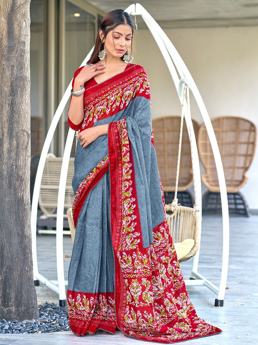 

Anouk Ethnic Motifs Printed Pure Cotton Saree, Grey