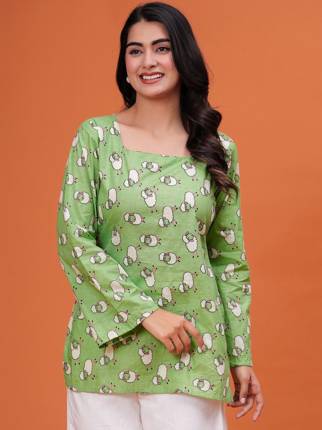 

UT Venero Printed Cotton Top With Palazzos Co-Ords, Green