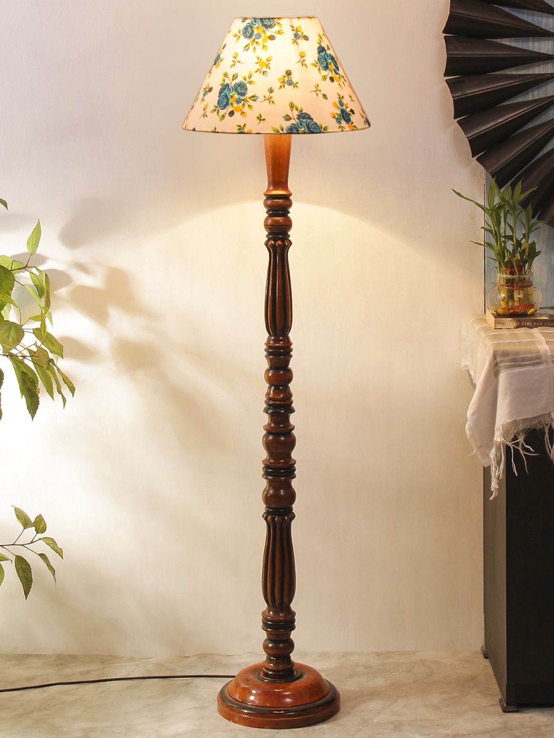 

Devansh White & Brown Printed Cotton Conical Wooden Floor Lamp