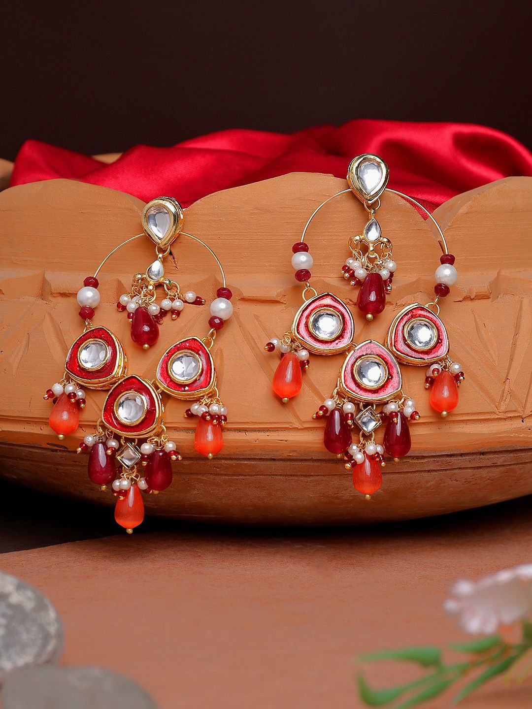 

AARSEE OFFICIAL Contemporary Chandbalis Earrings, Red