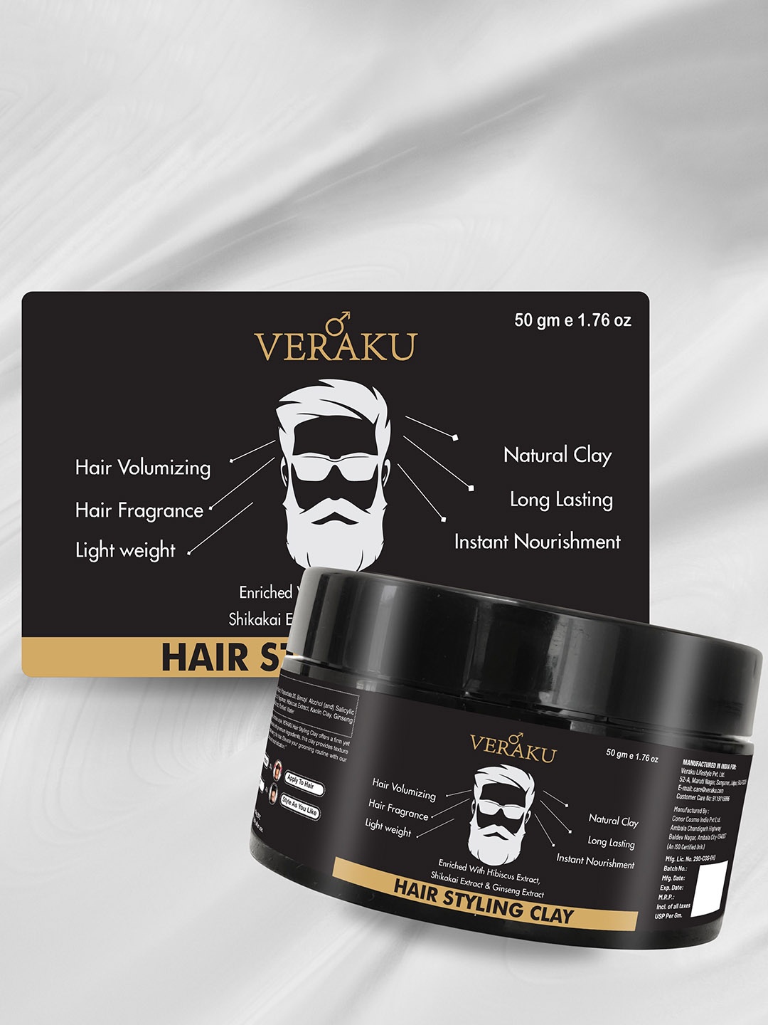 

VERAKU Hair Styling Clay With Hibiscus, Shikakai & Ginseng Extract - 50 g, Cream