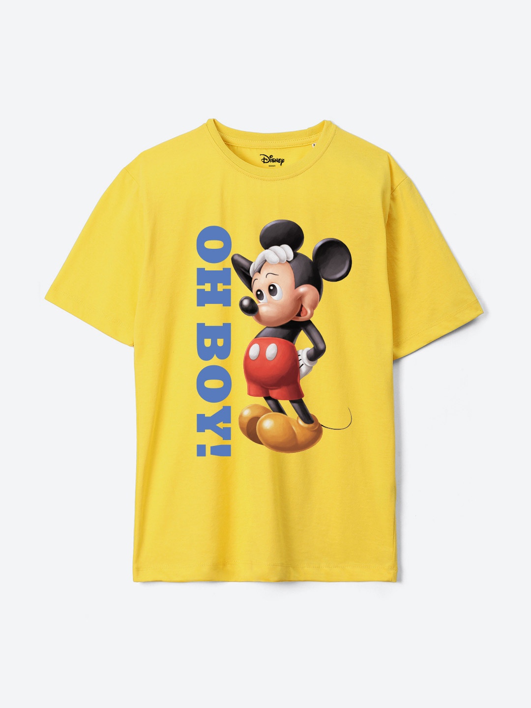 

Wear Your Mind Boys Mickey Mouse Printed Pure Cotton Applique T-shirt, Yellow