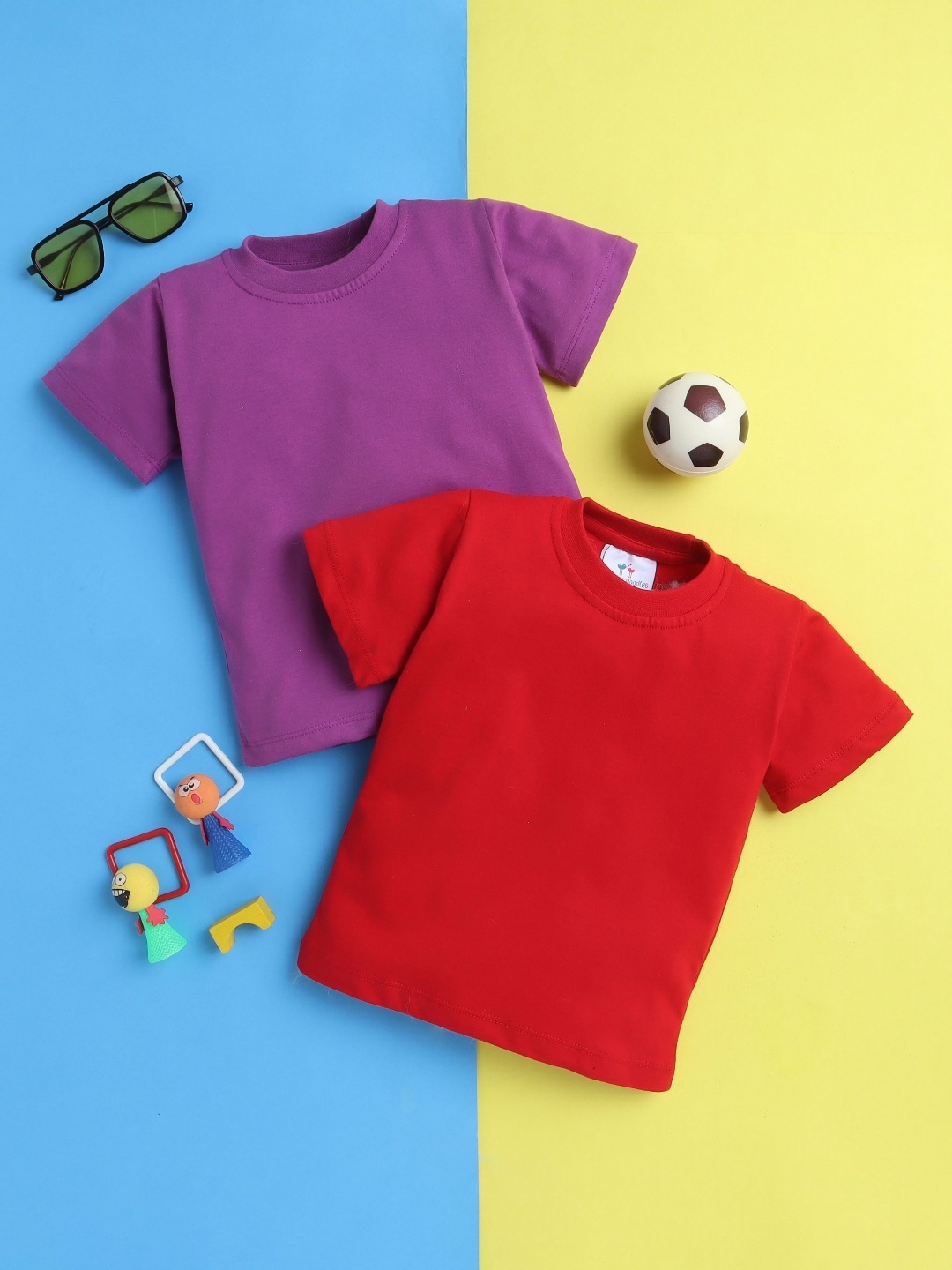 

Knitting Doodles Boys Pack of 2 Solid Round Neck Cotton T-shirts, Purple