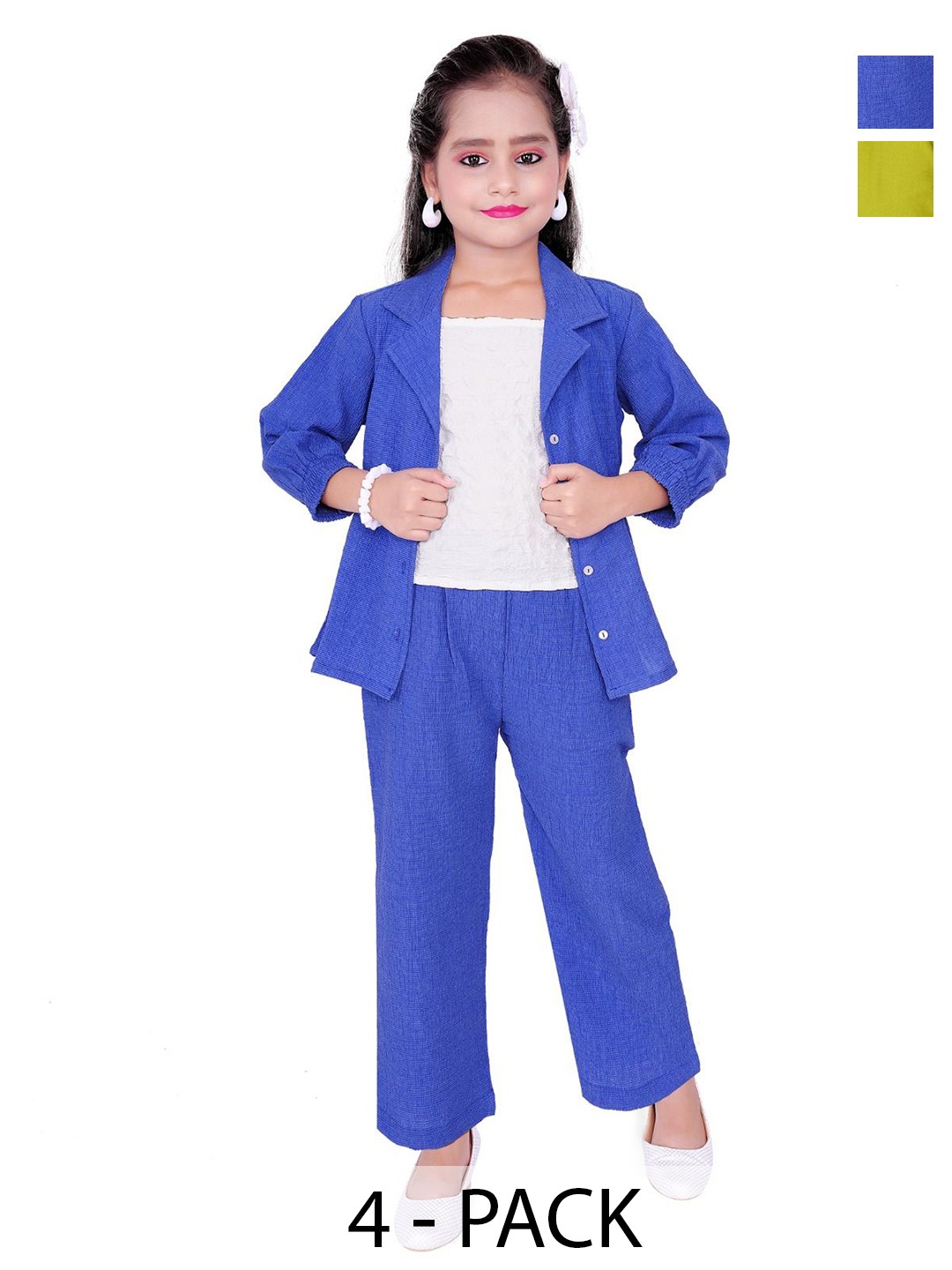 

ZACKBEE Girls Pack of 2 Lapel Collar T-Shirt With Trouser And Jackets, Blue