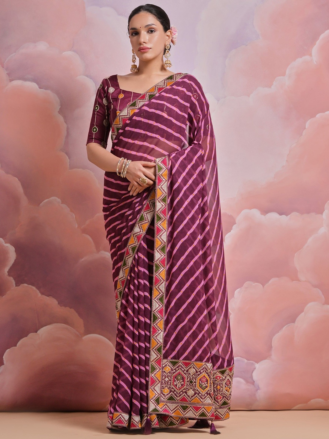 

LeeliPeeri Designer Striped Sequinned Saree, Purple
