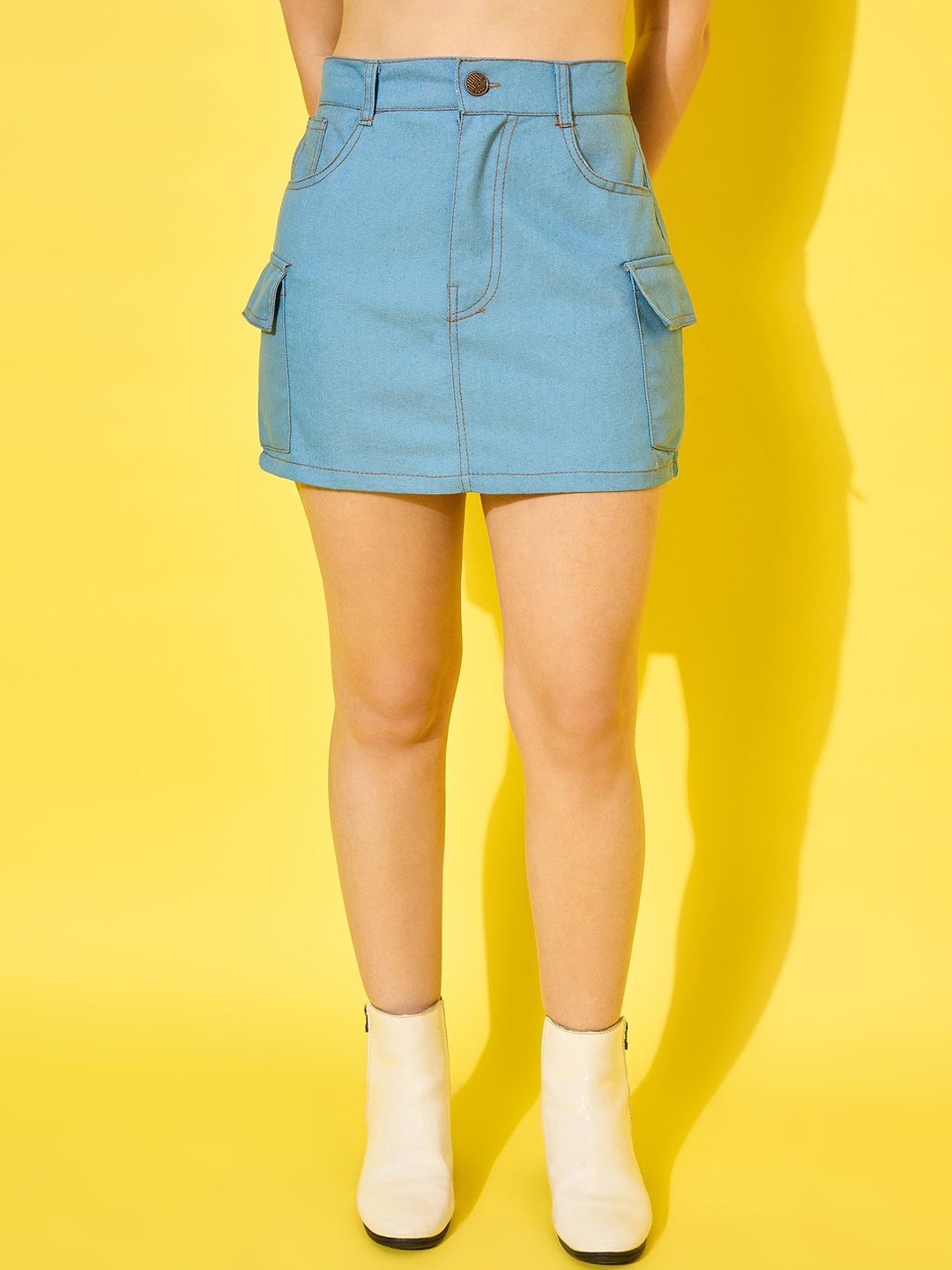 

DIMPY GARMENTS Women Denim High Waist Cargo Mini Skirt, Blue