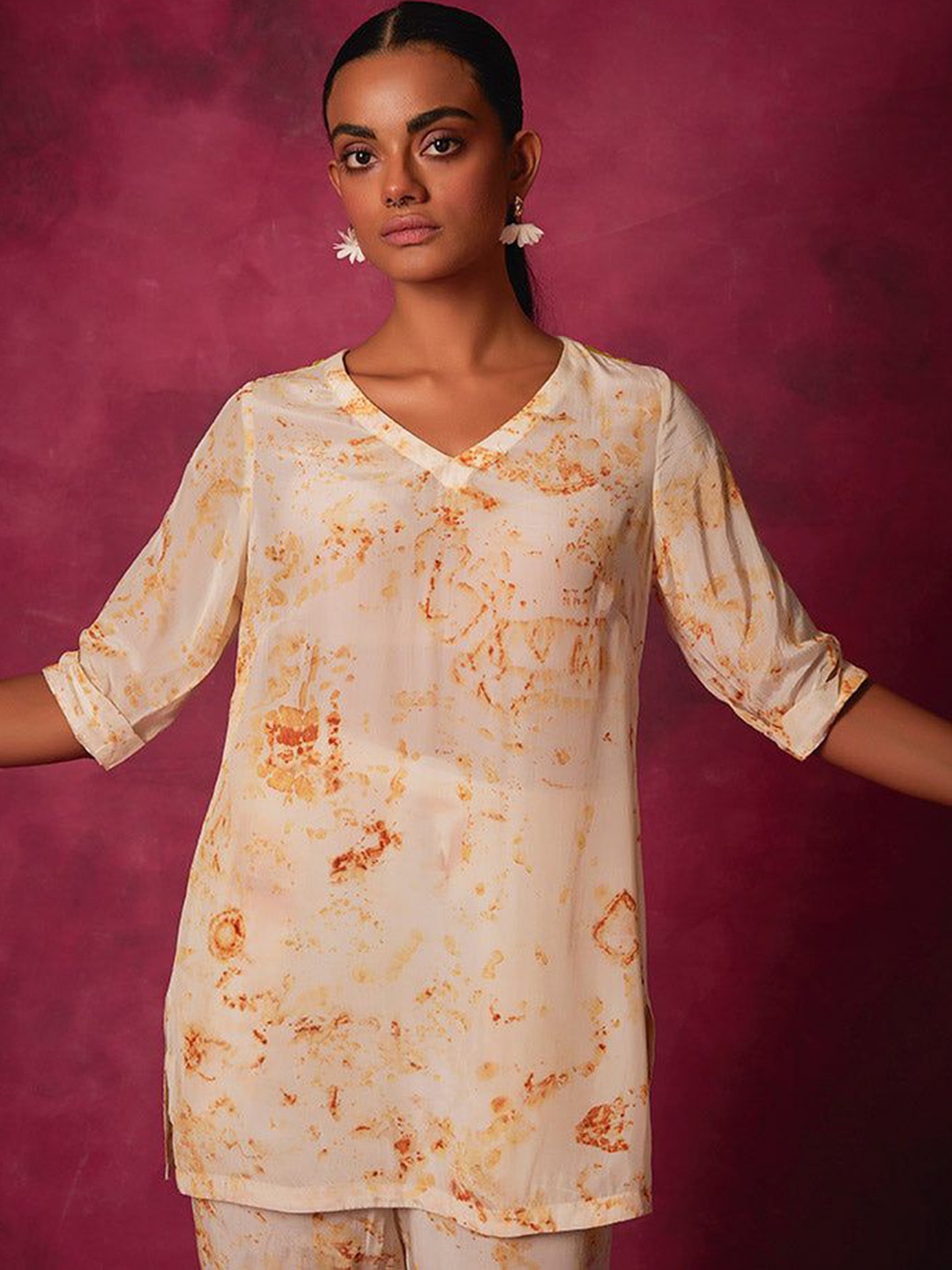 

SAUNDH Floral Printed V-Neck Tunic With Trousers, Off white