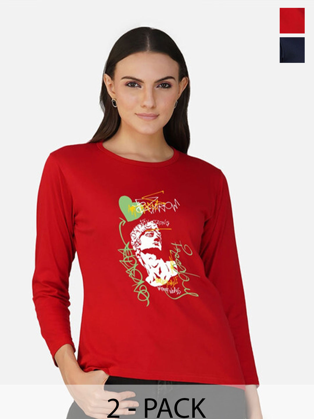 

Metronaut Women 2 Printed Bio Finish T-shirt, Navy blue