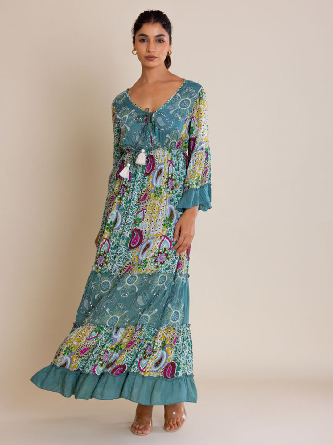 

Label Reyya Women Cotton Floral Printed A-Line Maxi Dress, Multi