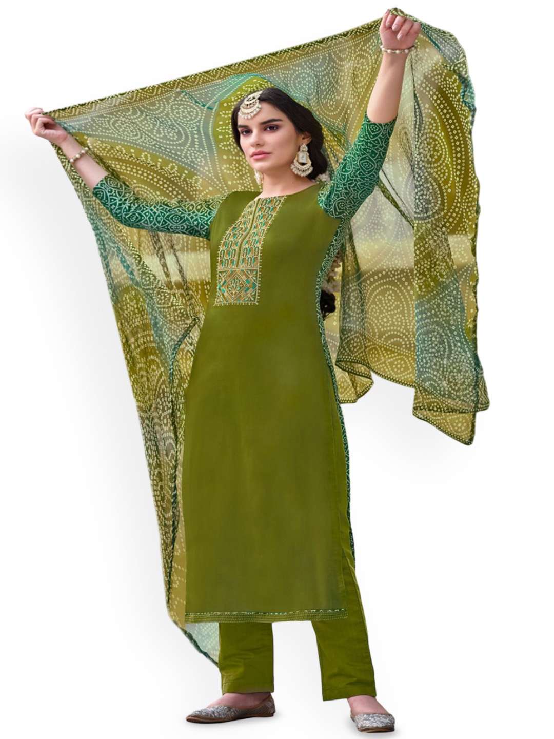 

DRAVINAM Trends Embroidered Thread Work Unstitched Dress Material, Green