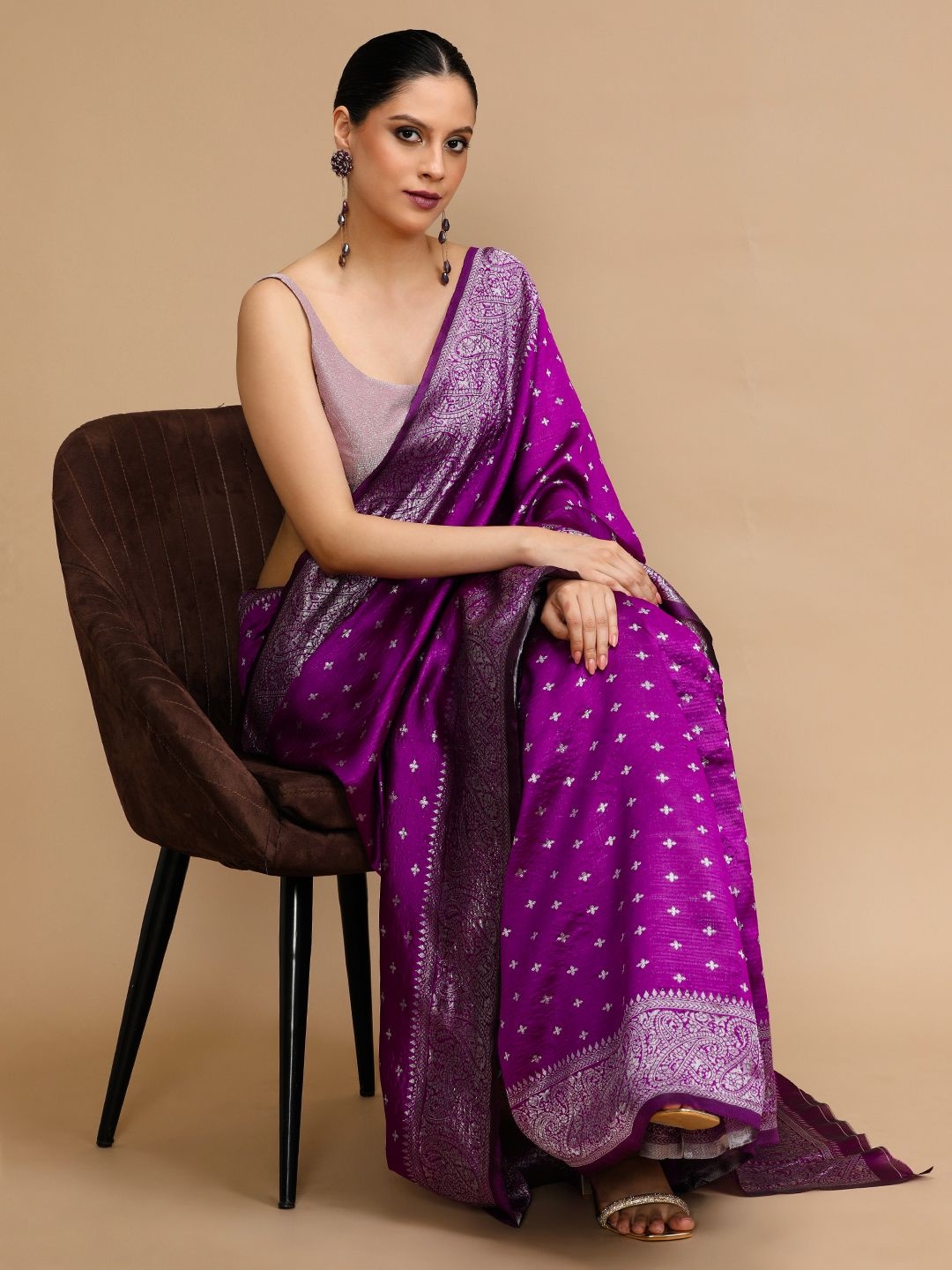 

House of Pataudi Woven Design Banarasi Saree With Unstitched Blouse, Purple