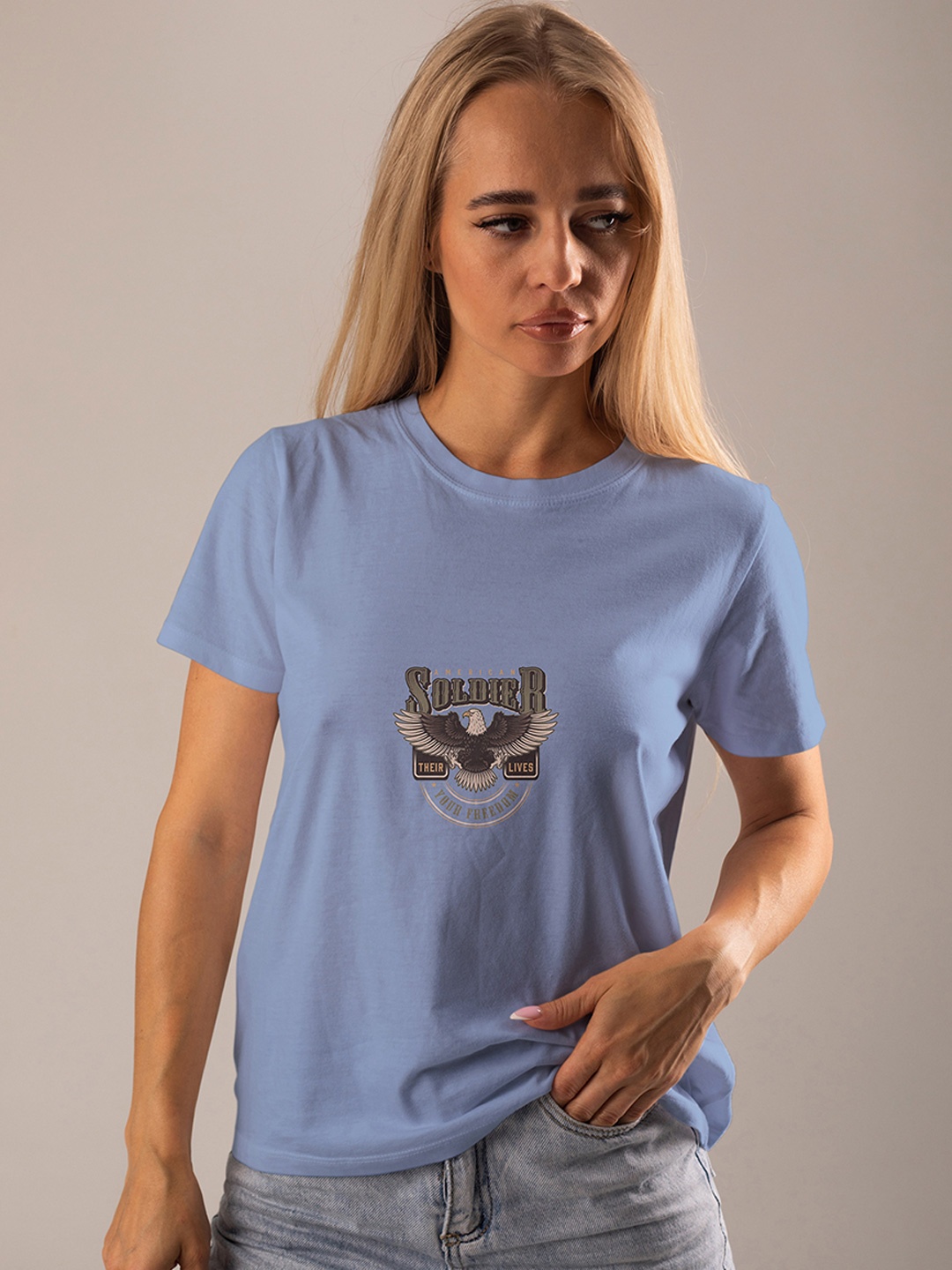 

Moda Rapido Women Typography Printed Extended Sleeves Applique T-shirt, Blue