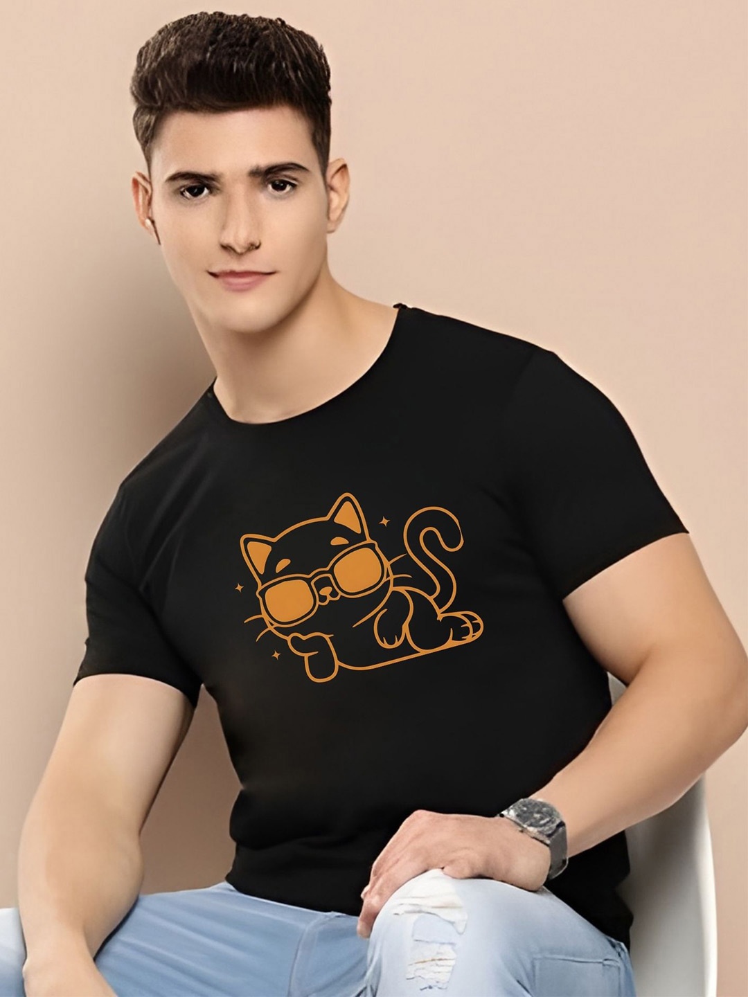 

THE BEETEL HOUSE Men Drop-Shoulder Sleeves T-shirt, Black