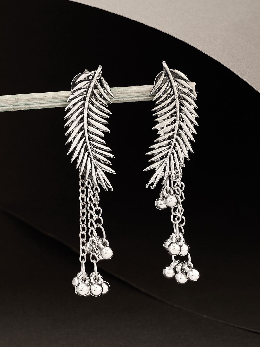 

ATIBELLE Silver-Plated Leaf Shaped Drop Earrings