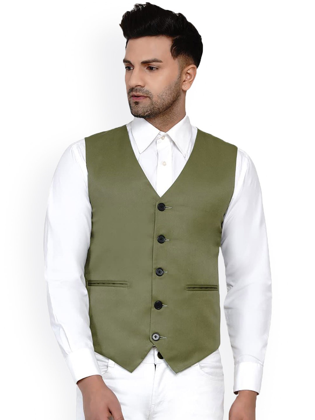 

VEERA PARIDHAAN Pure Cotton Woven Waistcoat, Green