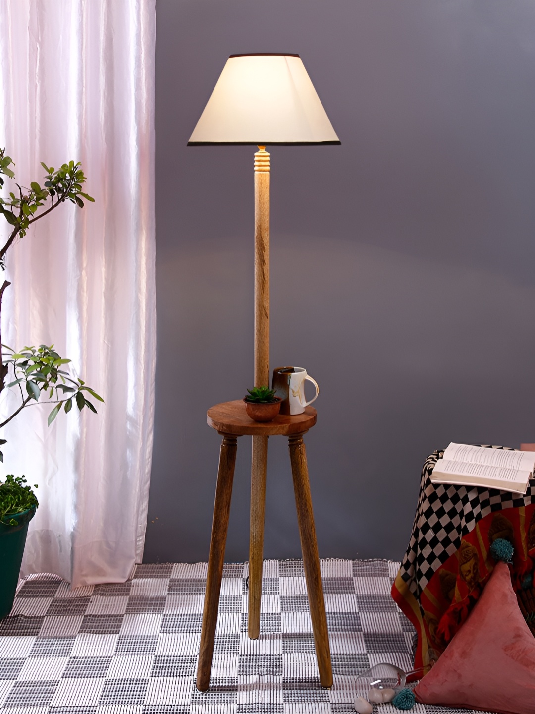 

Devansh White & Brown Wooden Frustum Shaped Floor Lamp With Shade