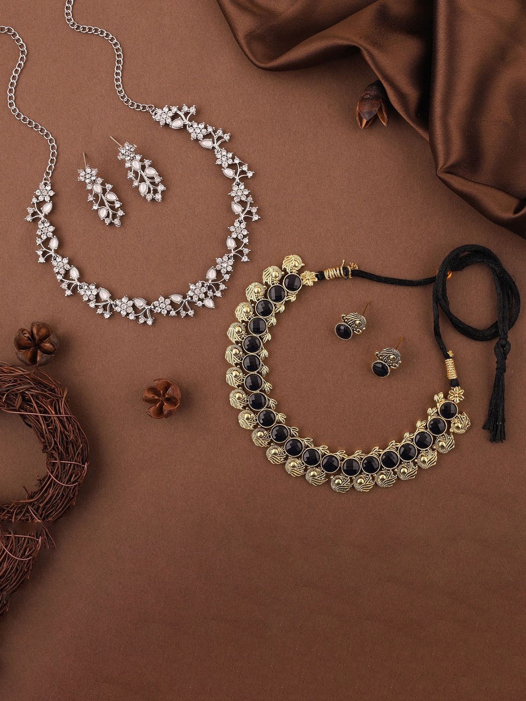 

Lyriss Set Of 2 Gold & Silver Plated AD Stone Studded Jewellery Sets