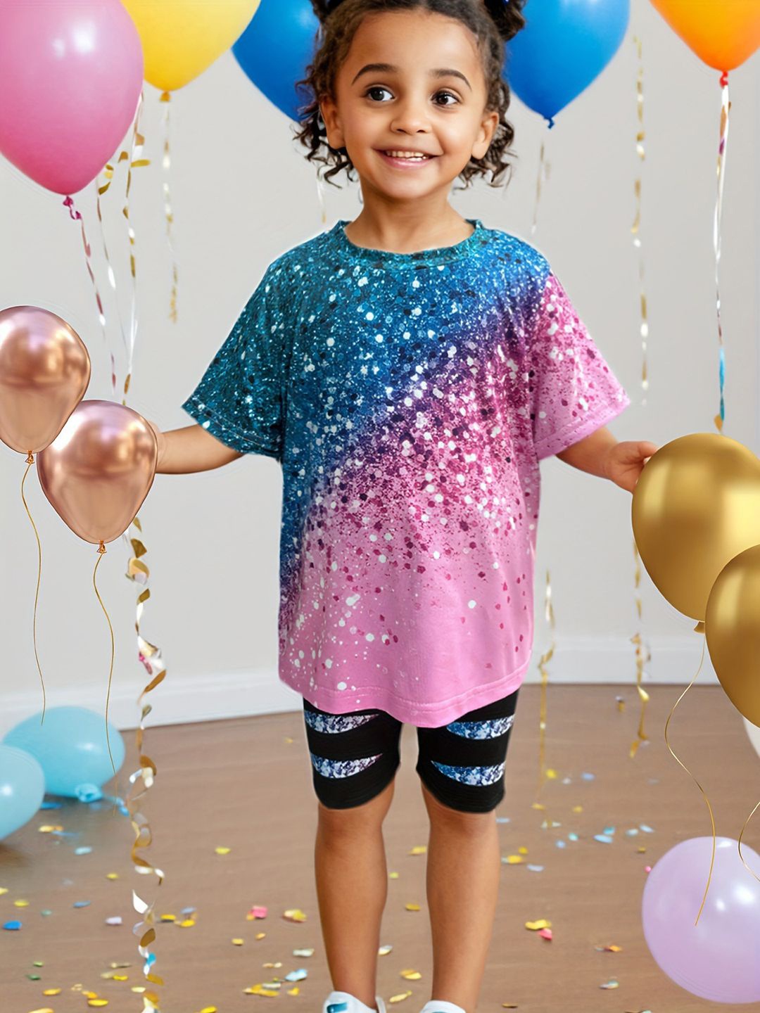 

YK Girls Printed Top With Shorts, Blue