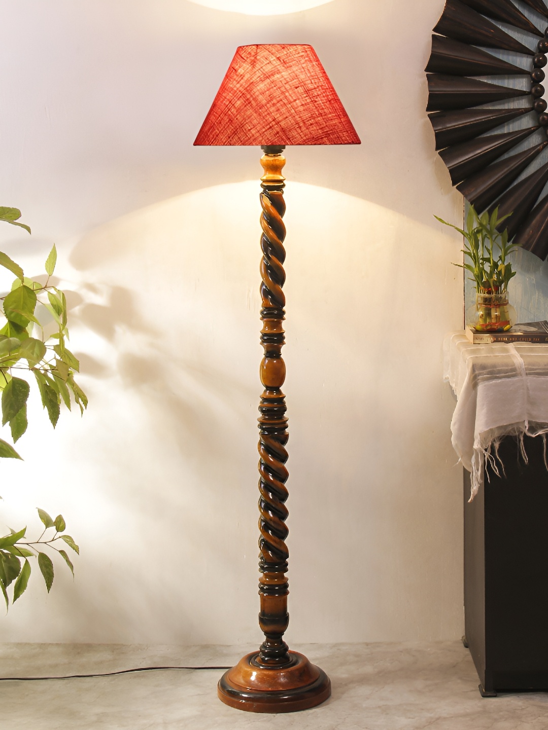 

Devansh Pink And Brown Frustum Shaped Jute Wooden Floor Lamp