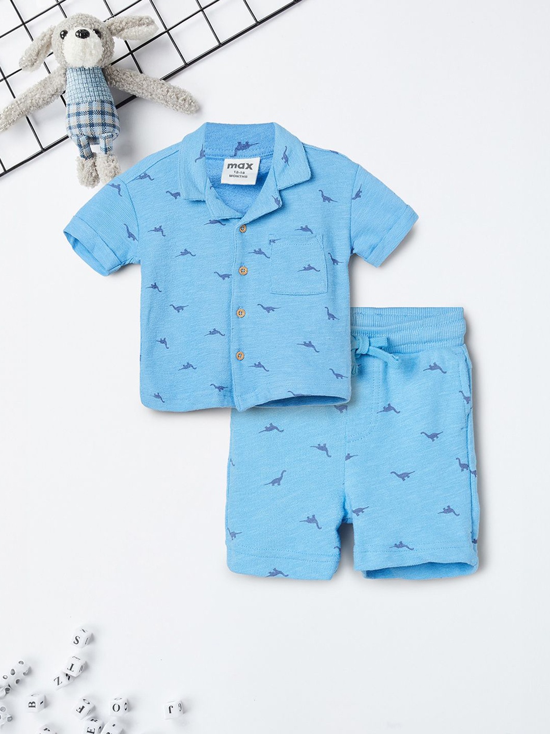 

max Boys Printed Shirt with Shorts, Blue