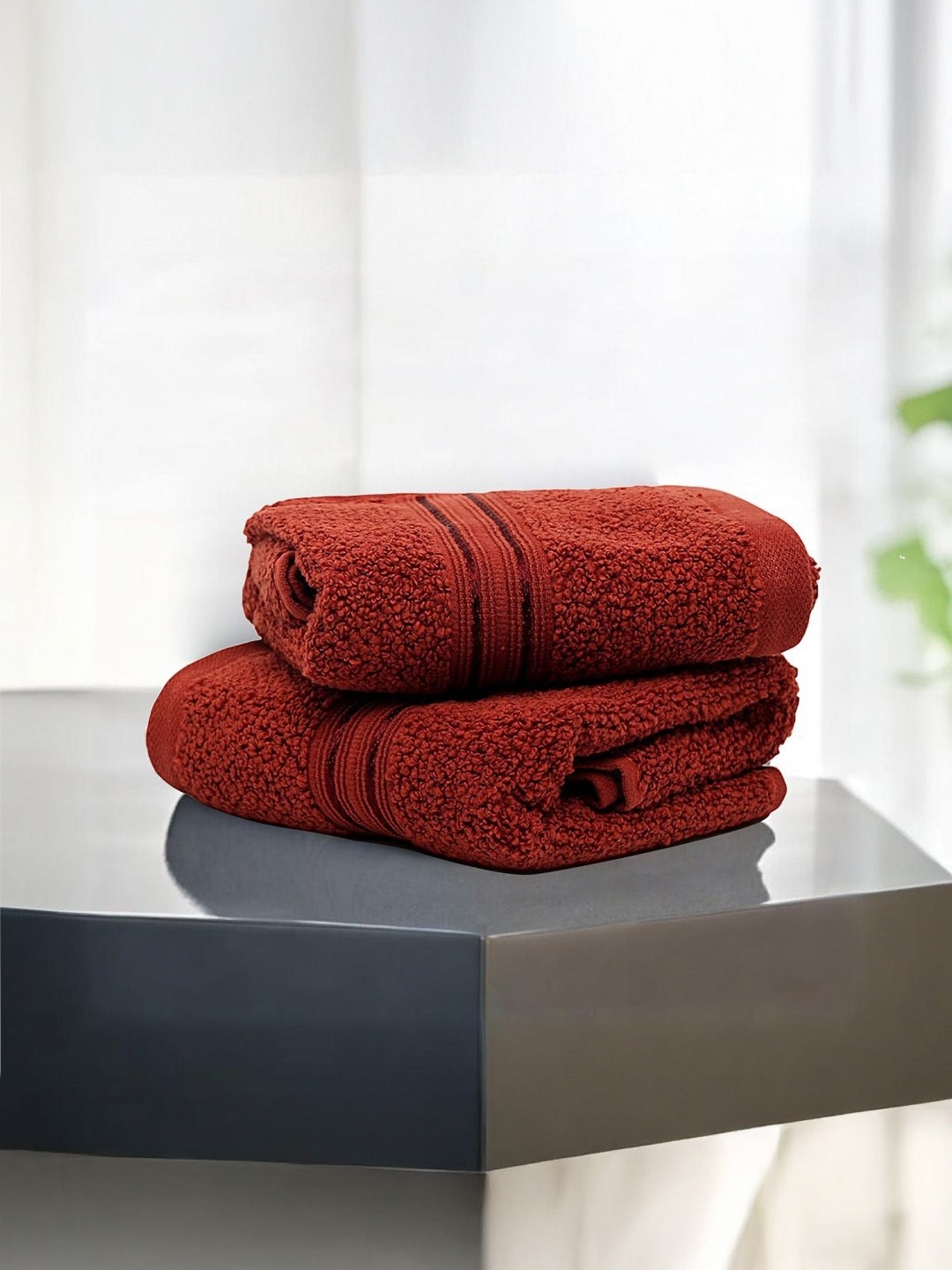 

LANE LINEN Brown 2 Pieces Textured 575 GSM Pure Cotton Hand Towels