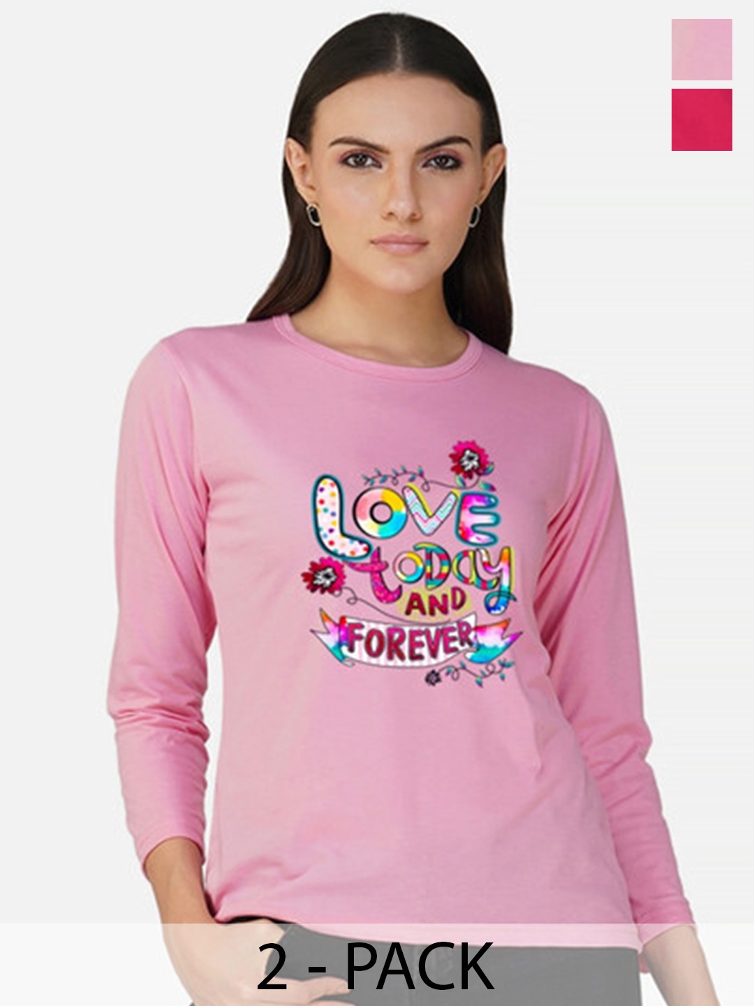 

Metronaut Women 2 Printed Bio Finish Applique T-shirt, Pink