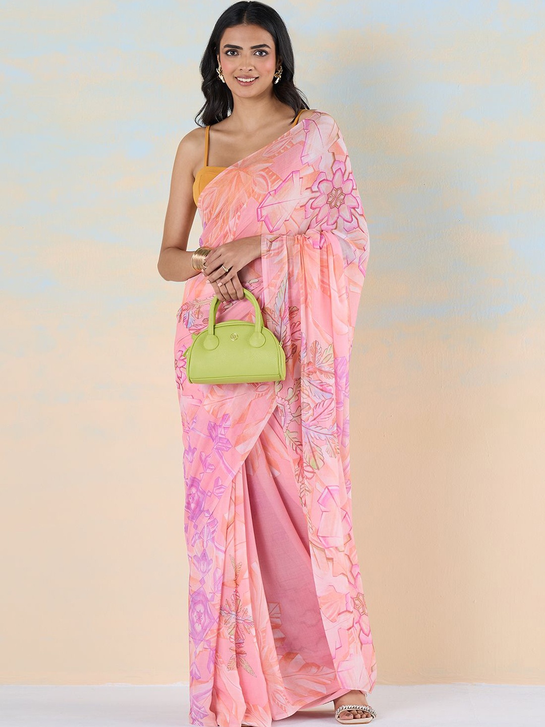 

navyasa by liva Floral Liva Saree, Pink